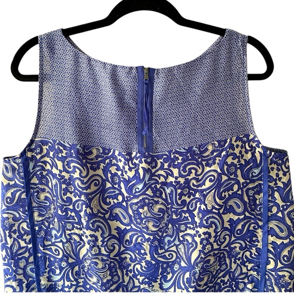 LOFT | NWOT SLEEVELESS PAISLEY TOP BLUE & GRAY EXPOSED BACK ZIPPER | MEDIUM - Picture 6 of 10